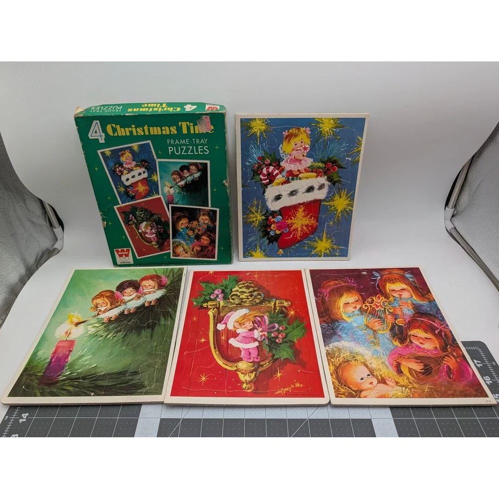 Whitman Christmas Time Frame Tray Puzzles Vintage 1969 Wolfgang M Otto Lot